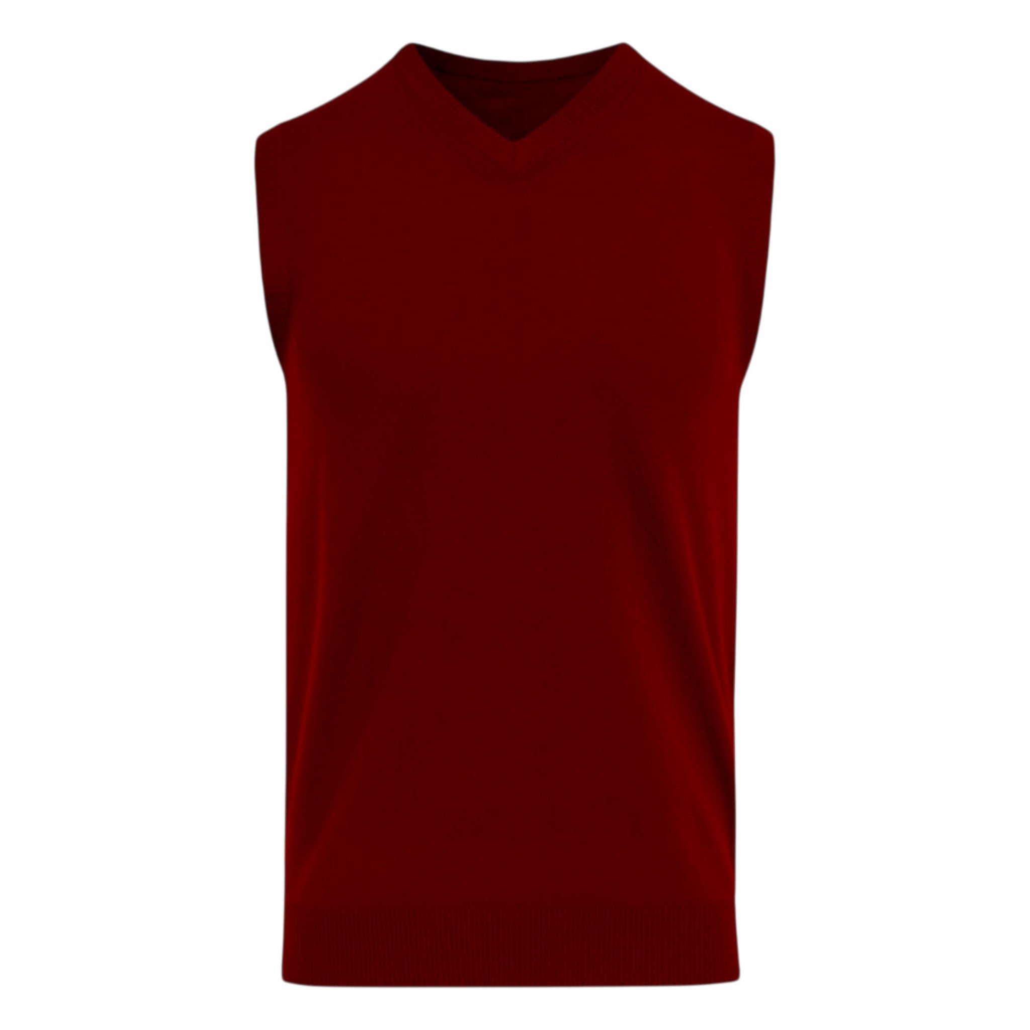Men’s burgundy V-neck sleeveless jumper tank top – smart knit pullover